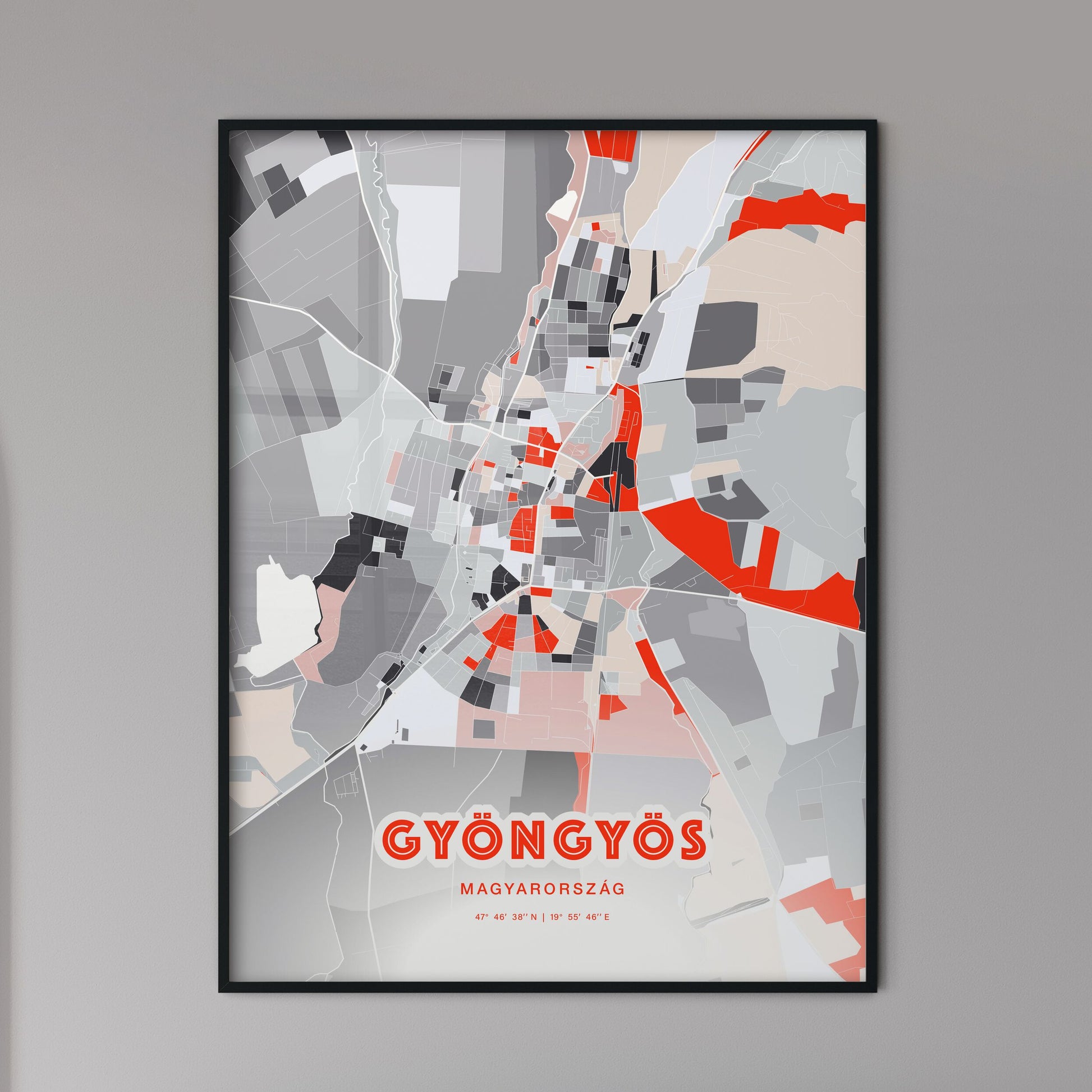 Colorful GYÖNGYÖS HUNGARY Fine Art Map Modern