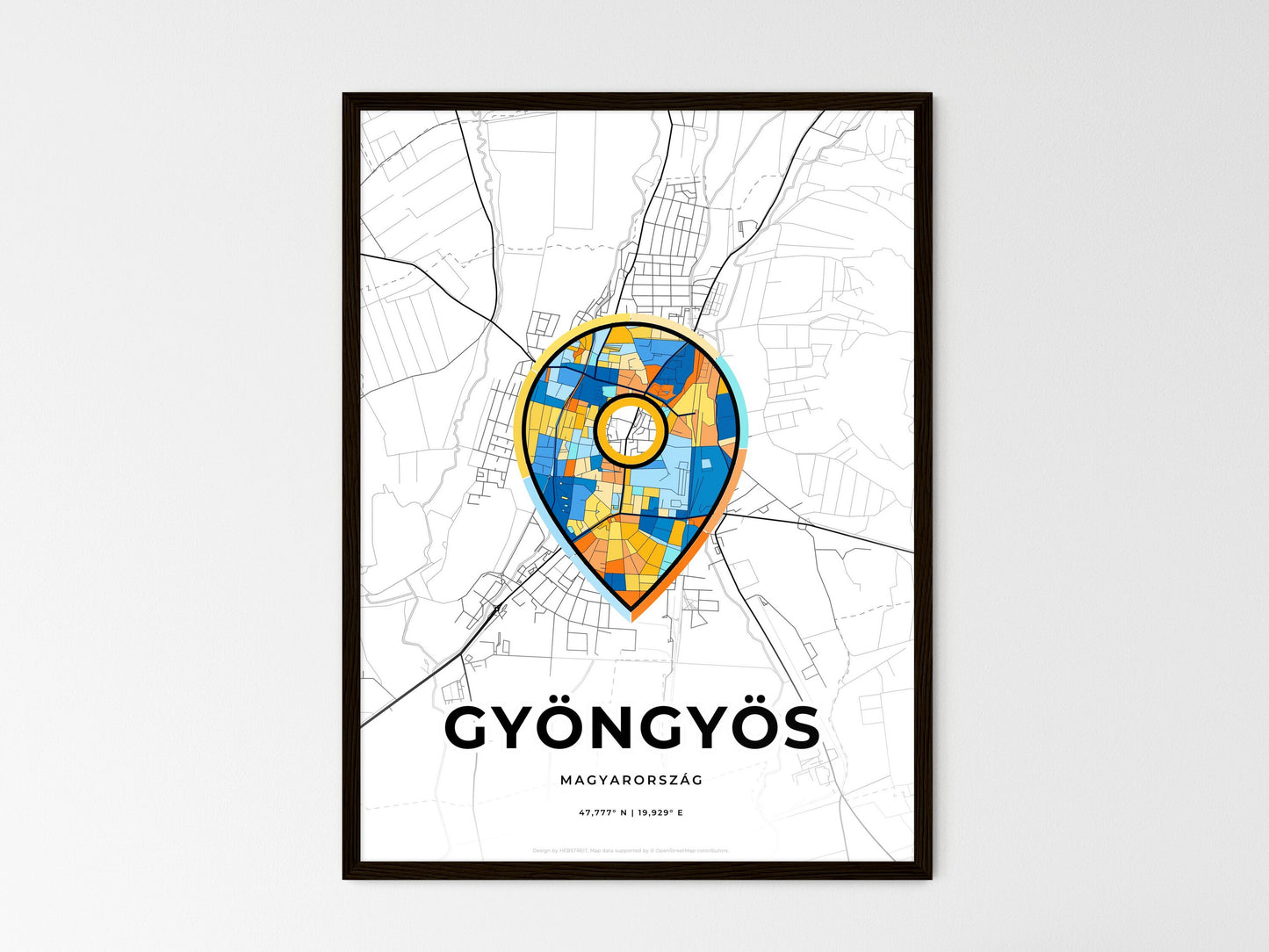 Gyöngyös Hungary wedding art map with pointer icon