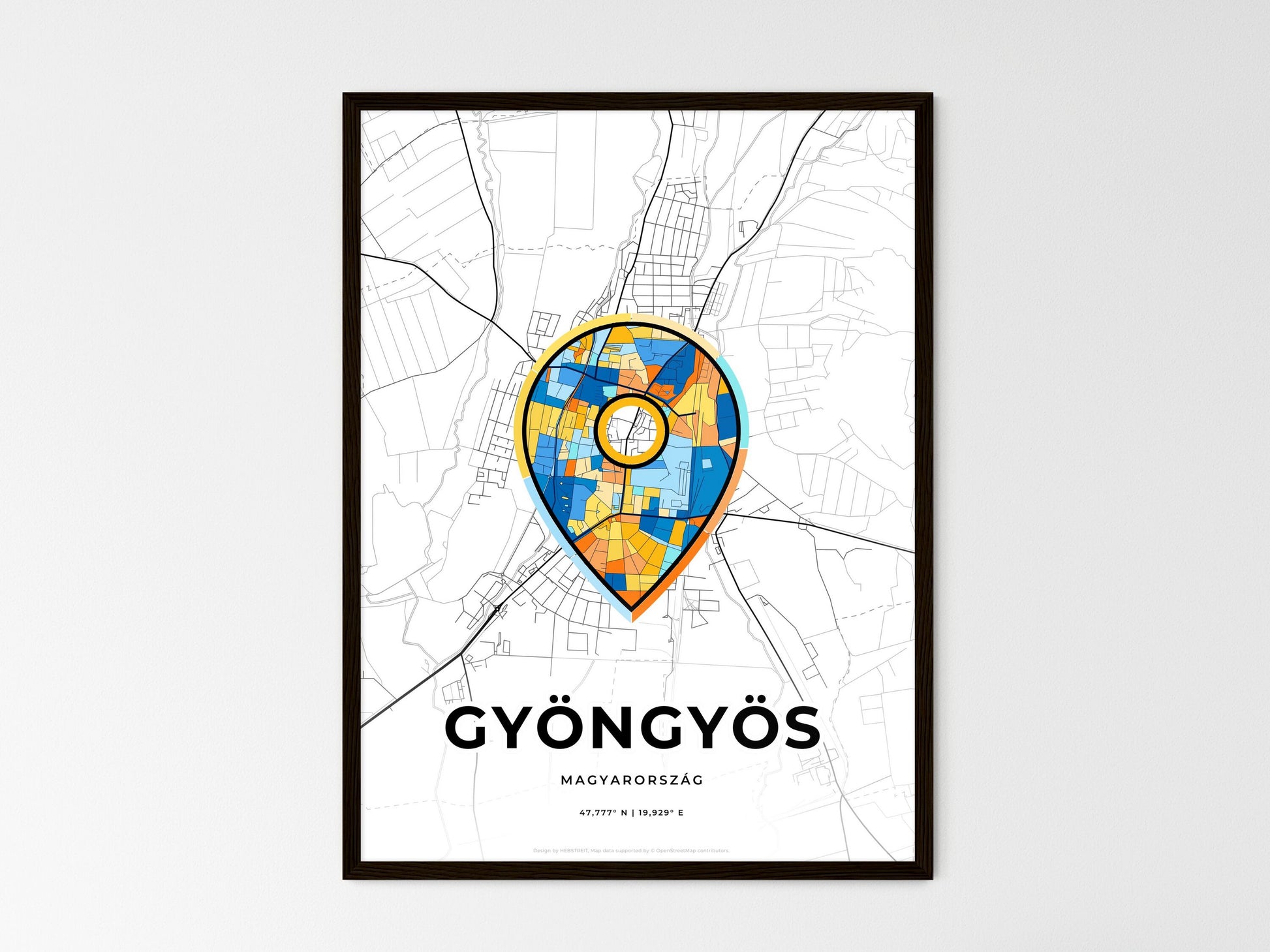 Gyöngyös Hungary wedding art map with pointer icon