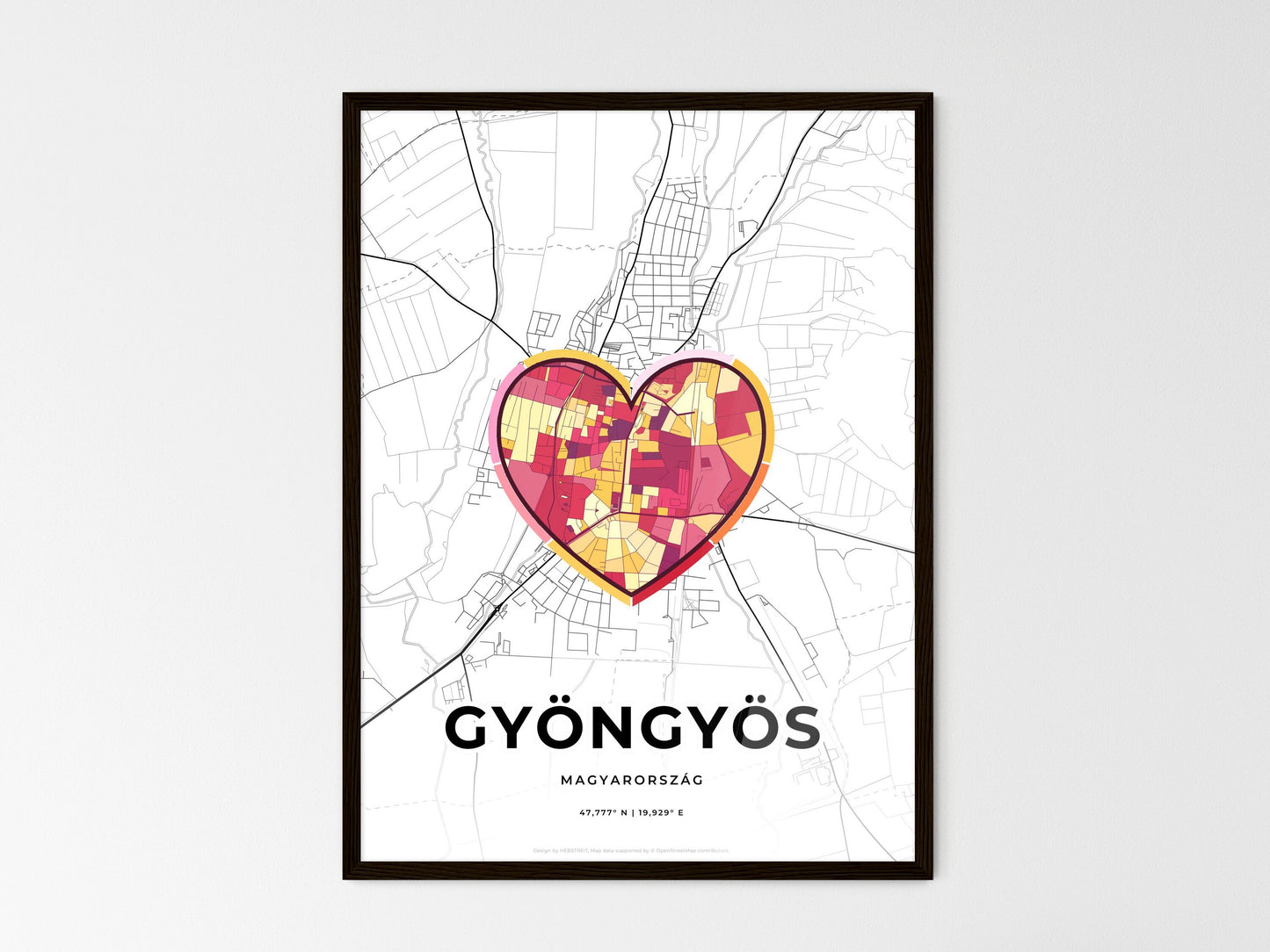 Gyöngyös Hungary wedding art map with heart icon