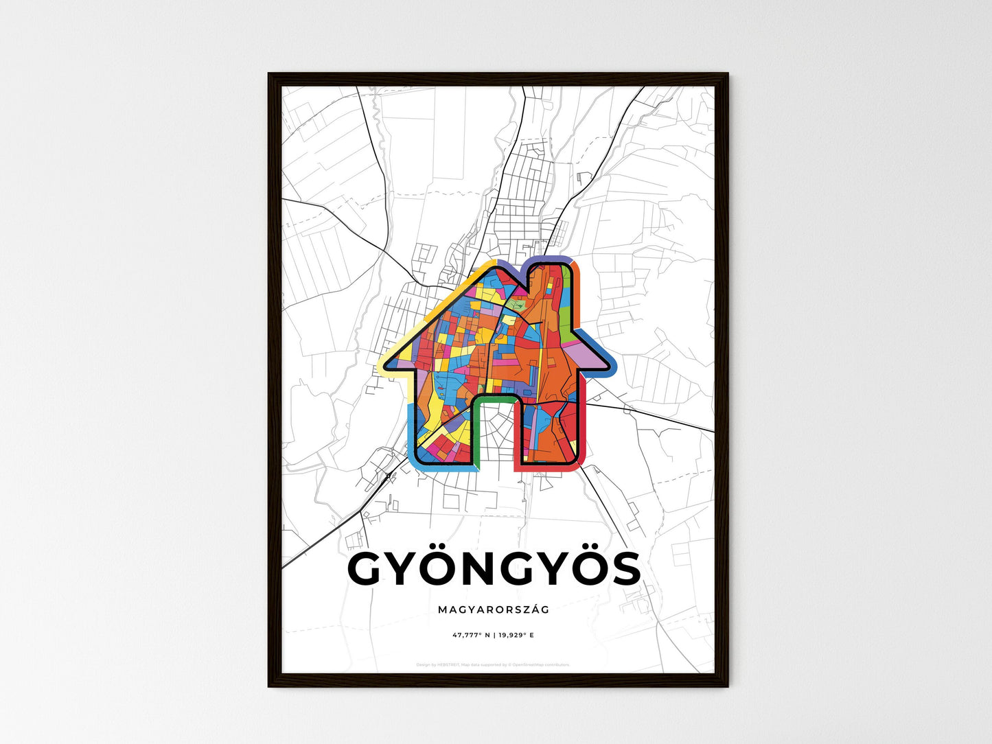 Gyöngyös Hungary wedding art map with home icon