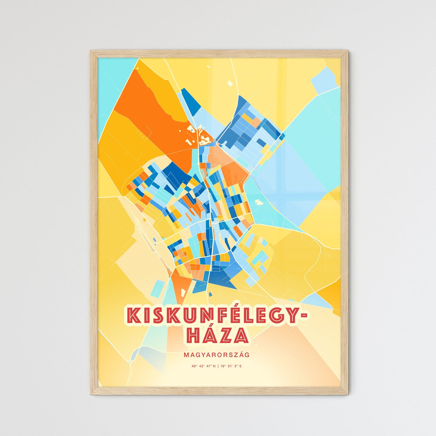 Colorful KISKUNFÉLEGYHÁZA HUNGARY Fine Art Map Blue Orange