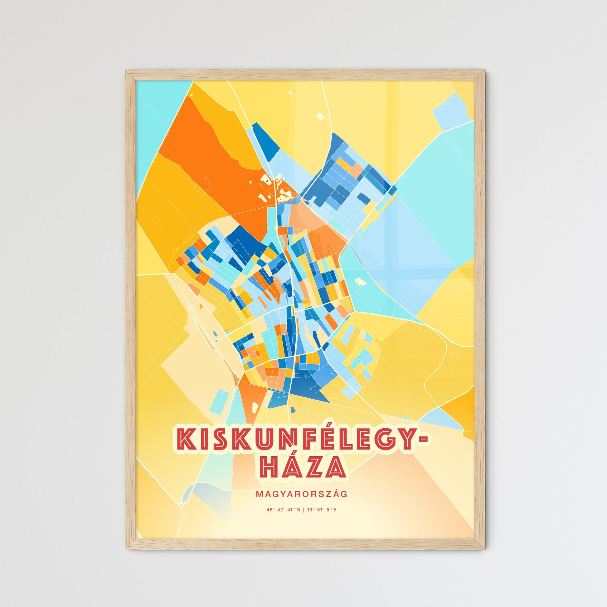 Colorful KISKUNFÉLEGYHÁZA HUNGARY Fine Art Map Blue Orange