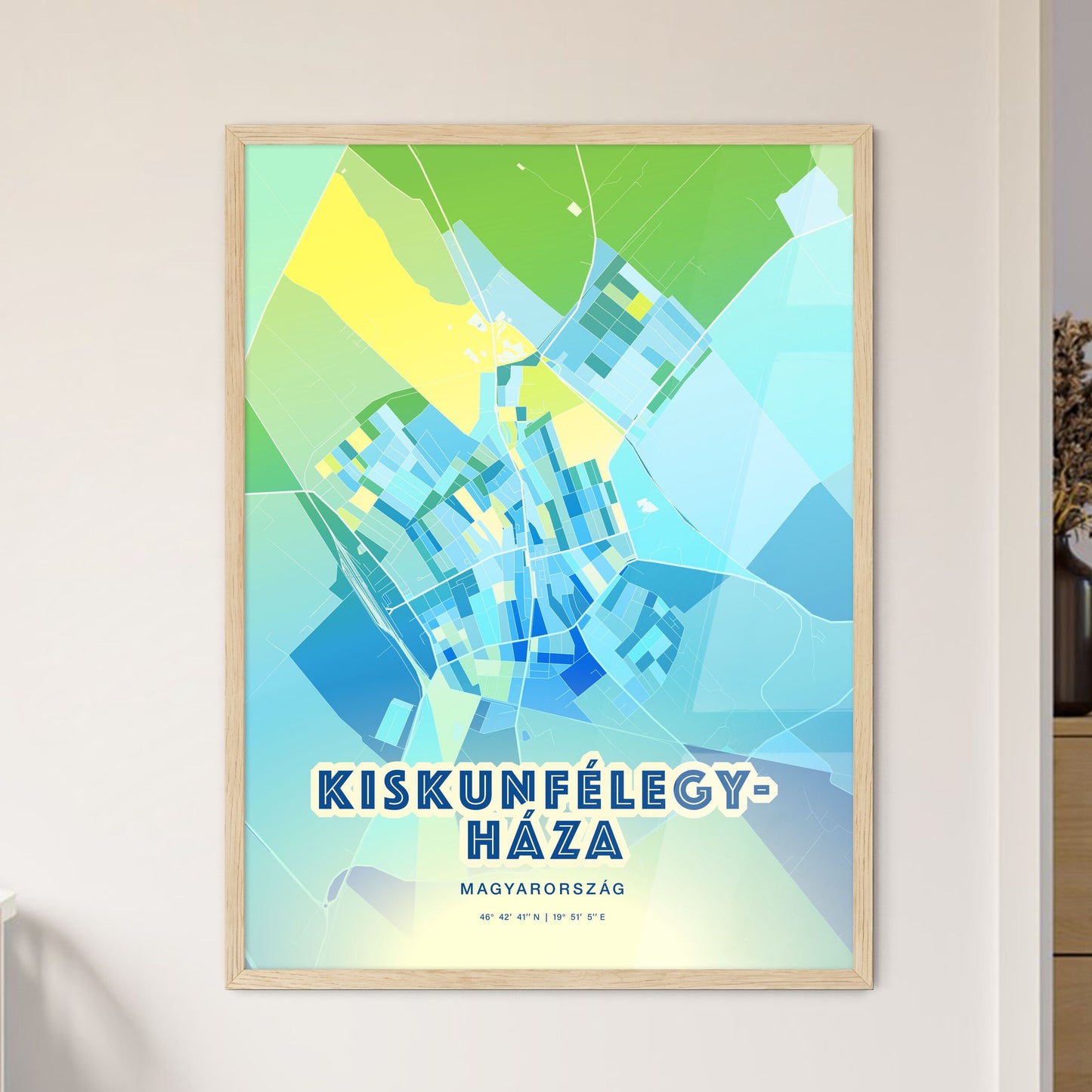 Colorful KISKUNFÉLEGYHÁZA HUNGARY Fine Art Map Cool Blue