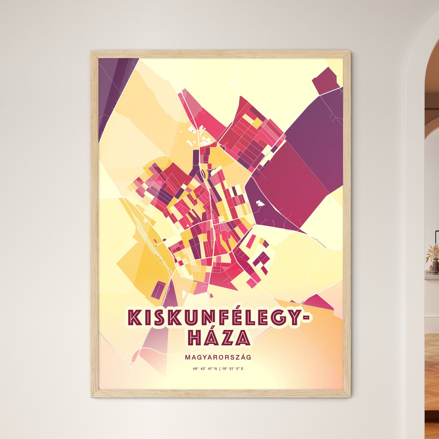 Colorful KISKUNFÉLEGYHÁZA HUNGARY Fine Art Map Hot Red