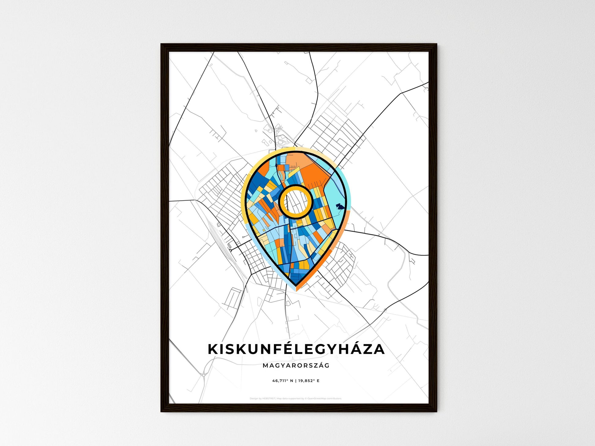 Kiskunfélegyháza Hungary wedding art map with pointer icon