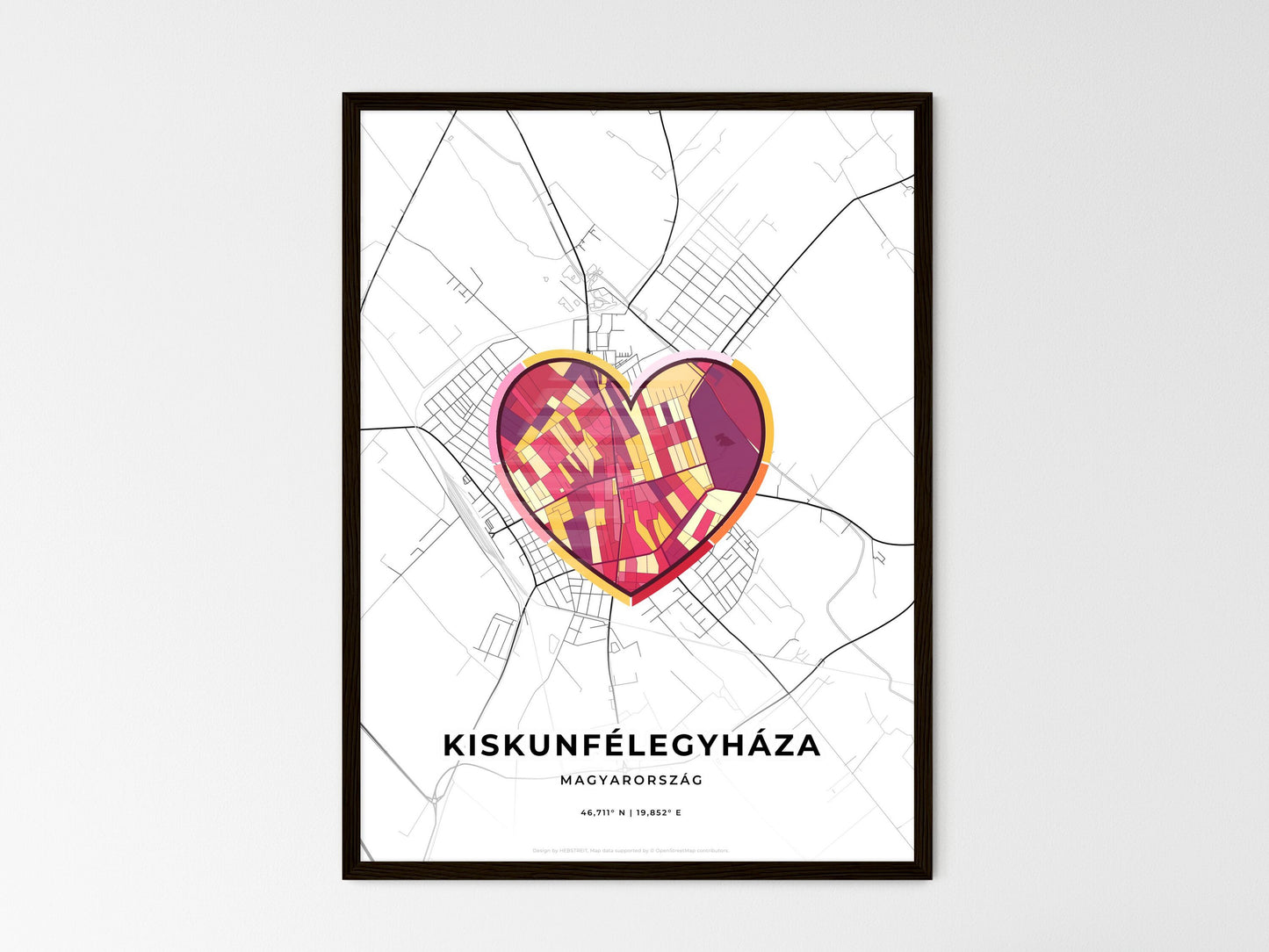 Kiskunfélegyháza Hungary wedding art map with heart icon