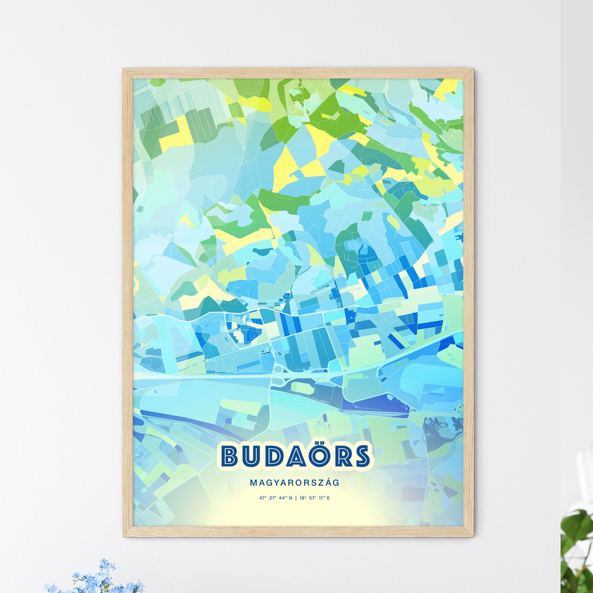 Colorful BUDAÖRS HUNGARY Fine Art Map Cool Blue