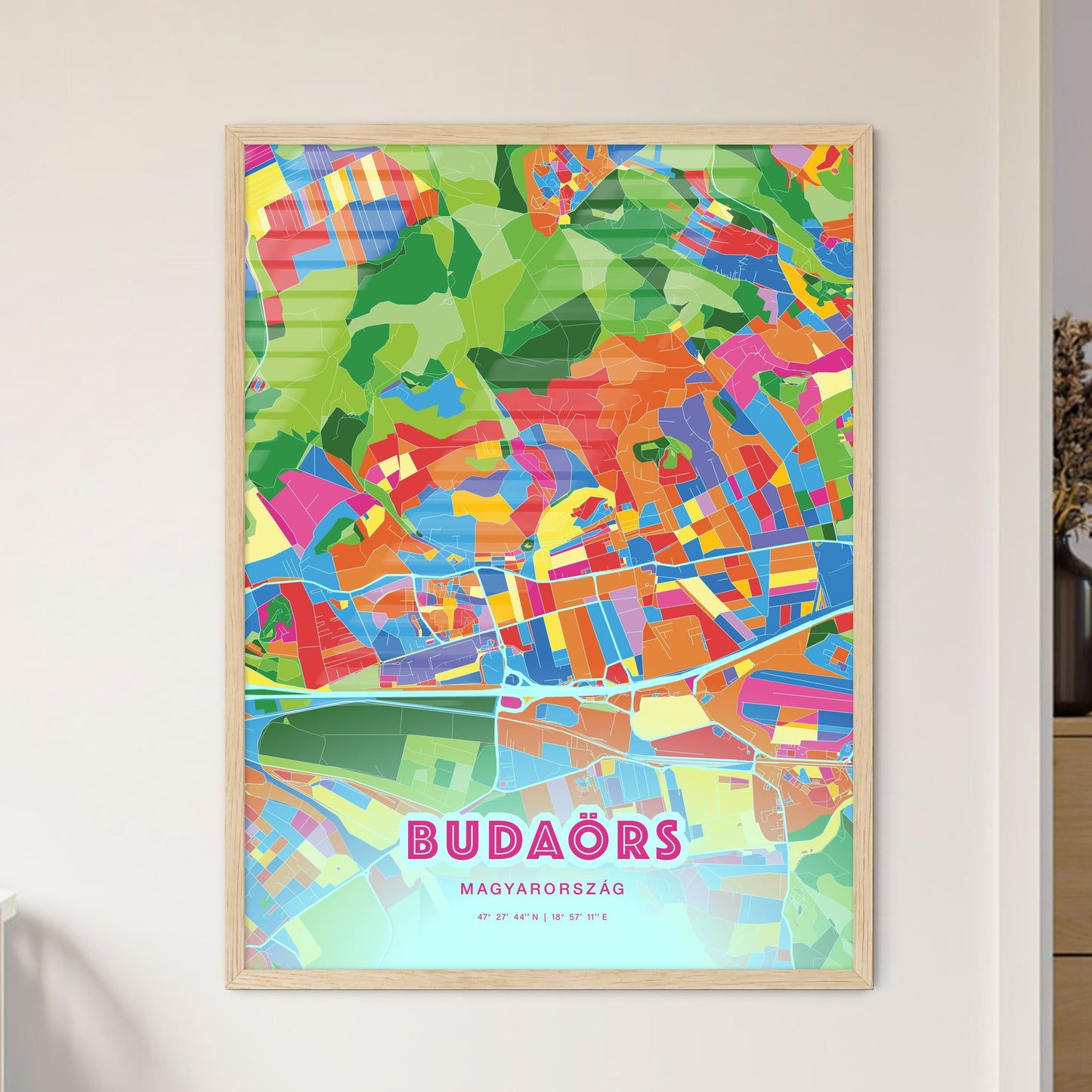 Colorful BUDAÖRS HUNGARY Fine Art Map Crazy Colors