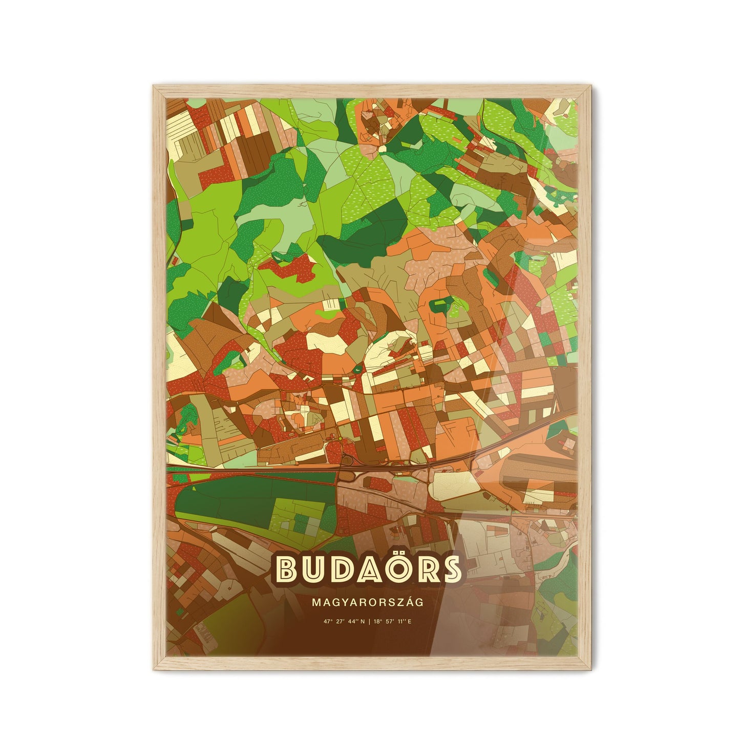 Colorful BUDAÖRS HUNGARY Fine Art Map Farmhouse