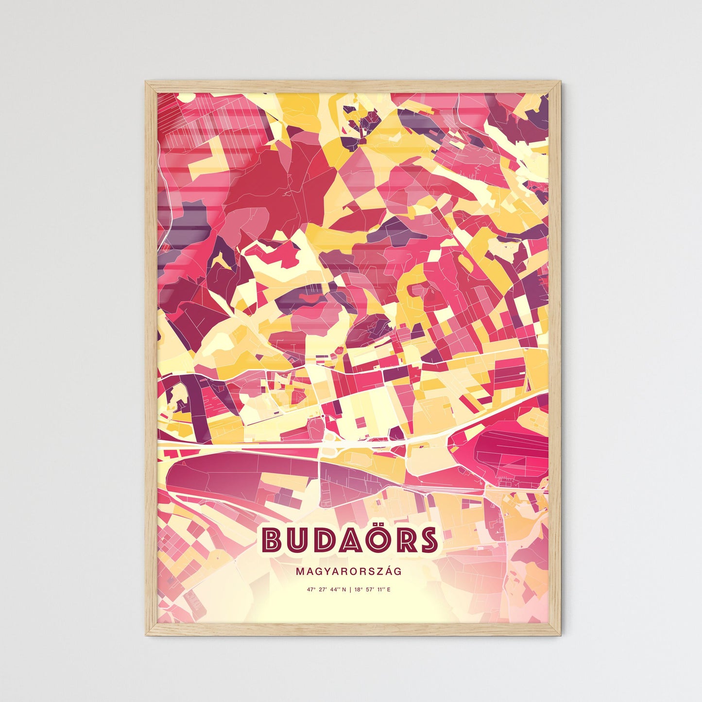 Colorful BUDAÖRS HUNGARY Fine Art Map Hot Red