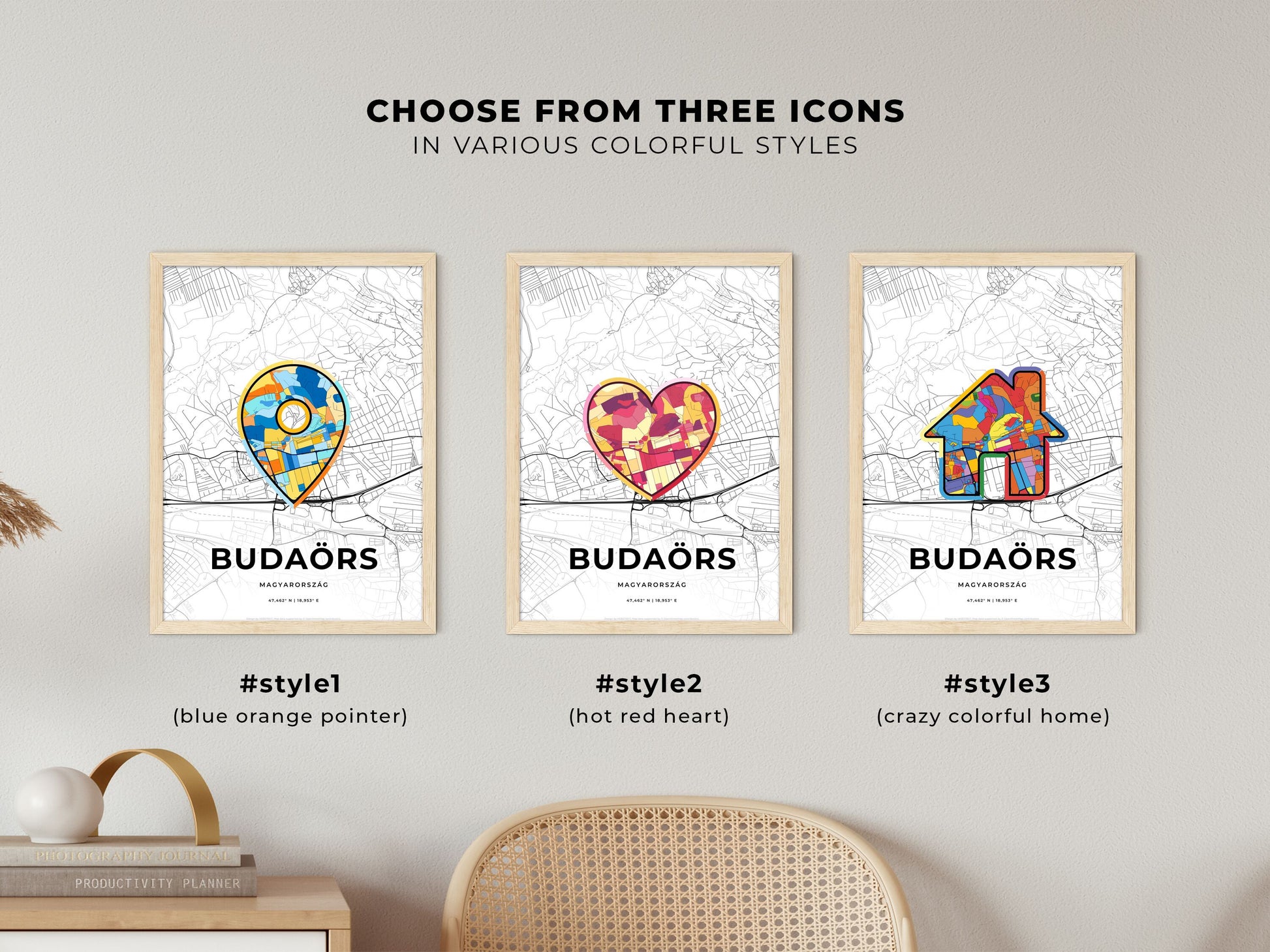 Budaörs Hungary maps with colorful icons