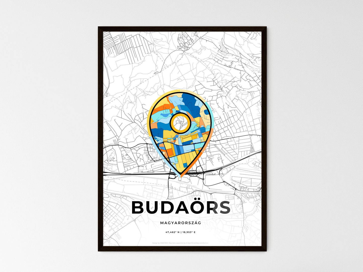 Budaörs Hungary wedding art map with pointer icon