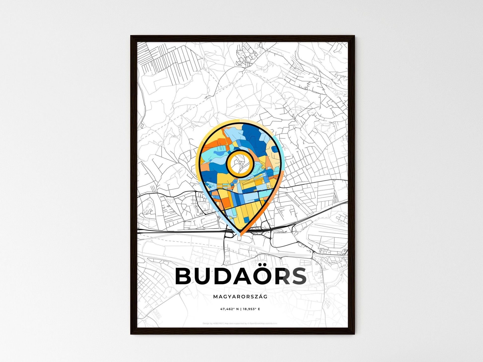 Budaörs Hungary wedding art map with pointer icon