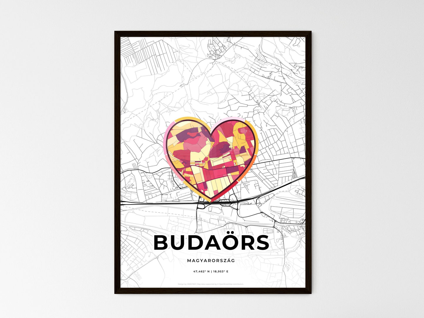 Budaörs Hungary wedding art map with heart icon