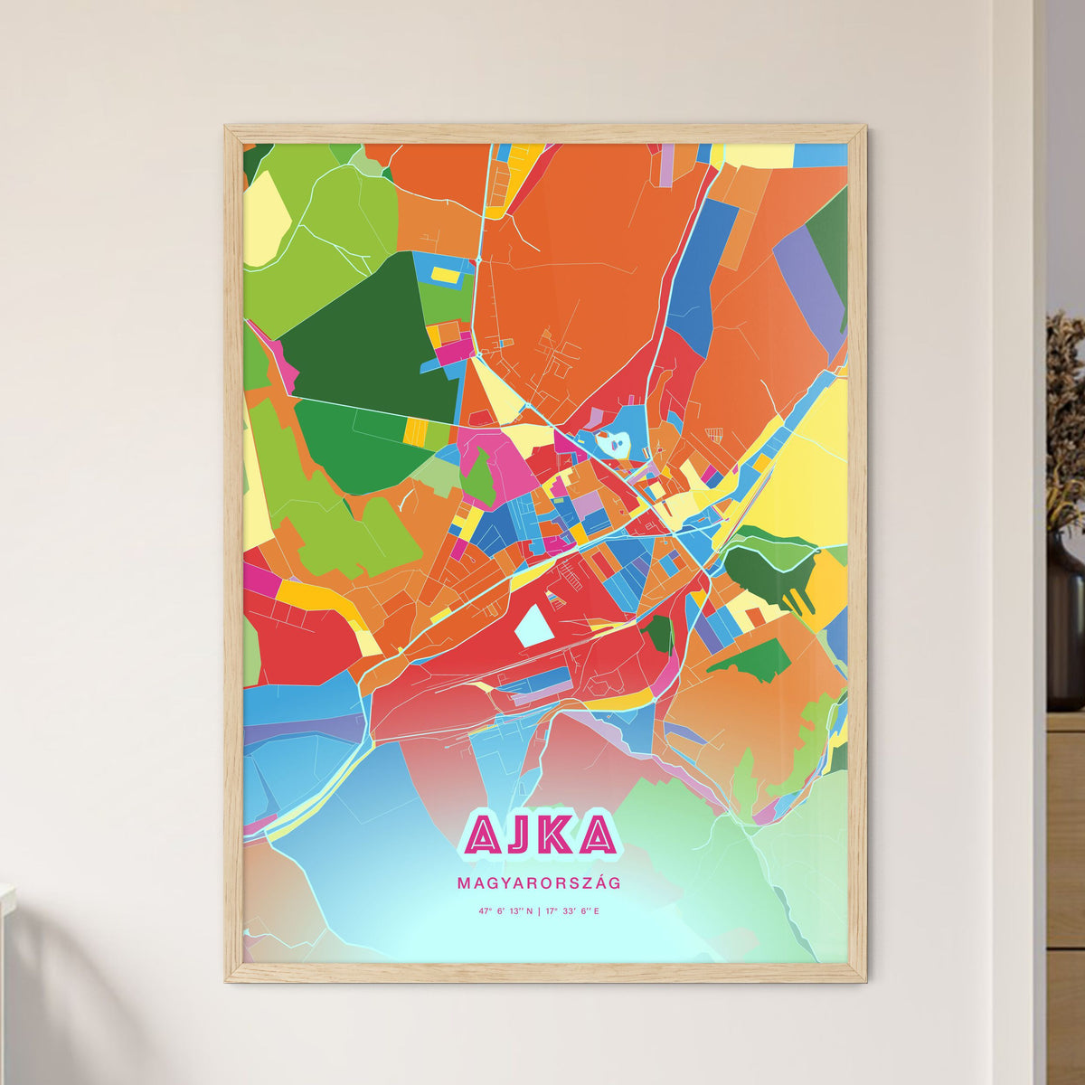 Colorful AJKA HUNGARY Fine Art Map Crazy Colors