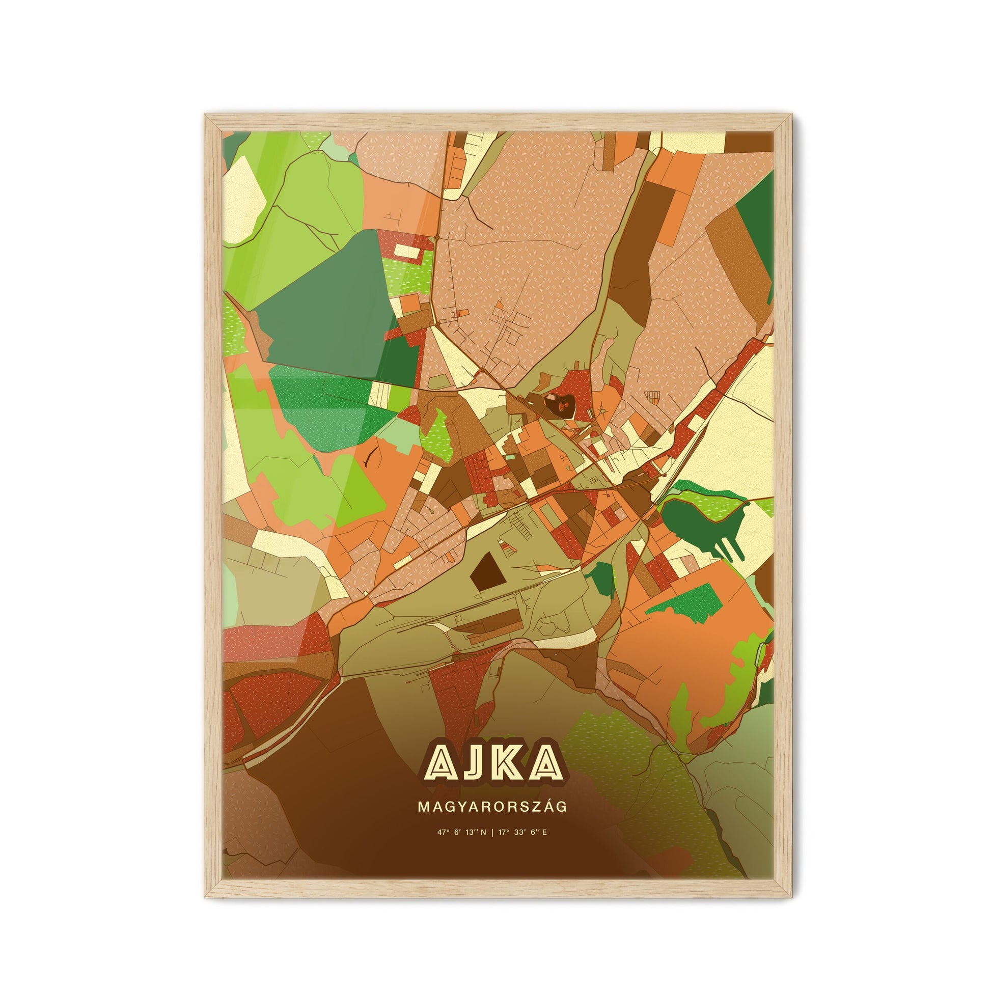 Colorful AJKA HUNGARY Fine Art Map Farmhouse