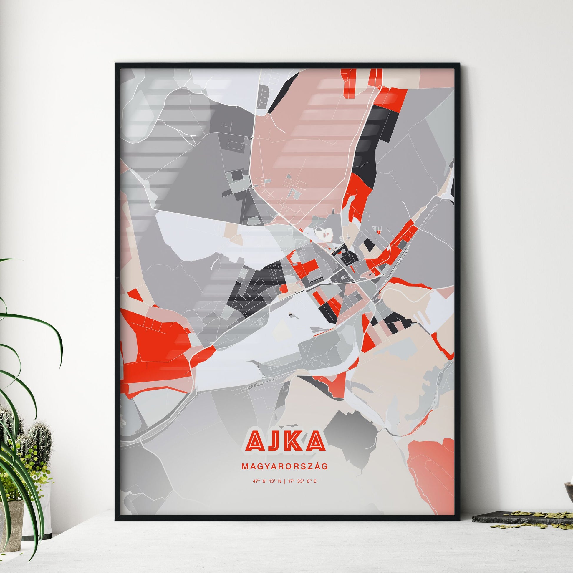 Colorful AJKA HUNGARY Fine Art Map Modern