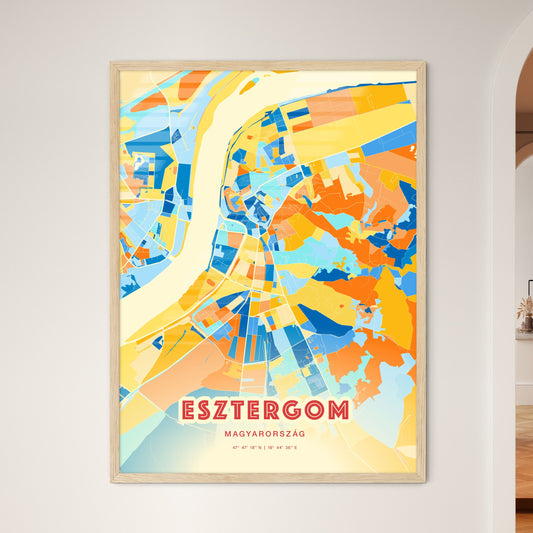 Colorful ESZTERGOM HUNGARY Fine Art Map Blue Orange