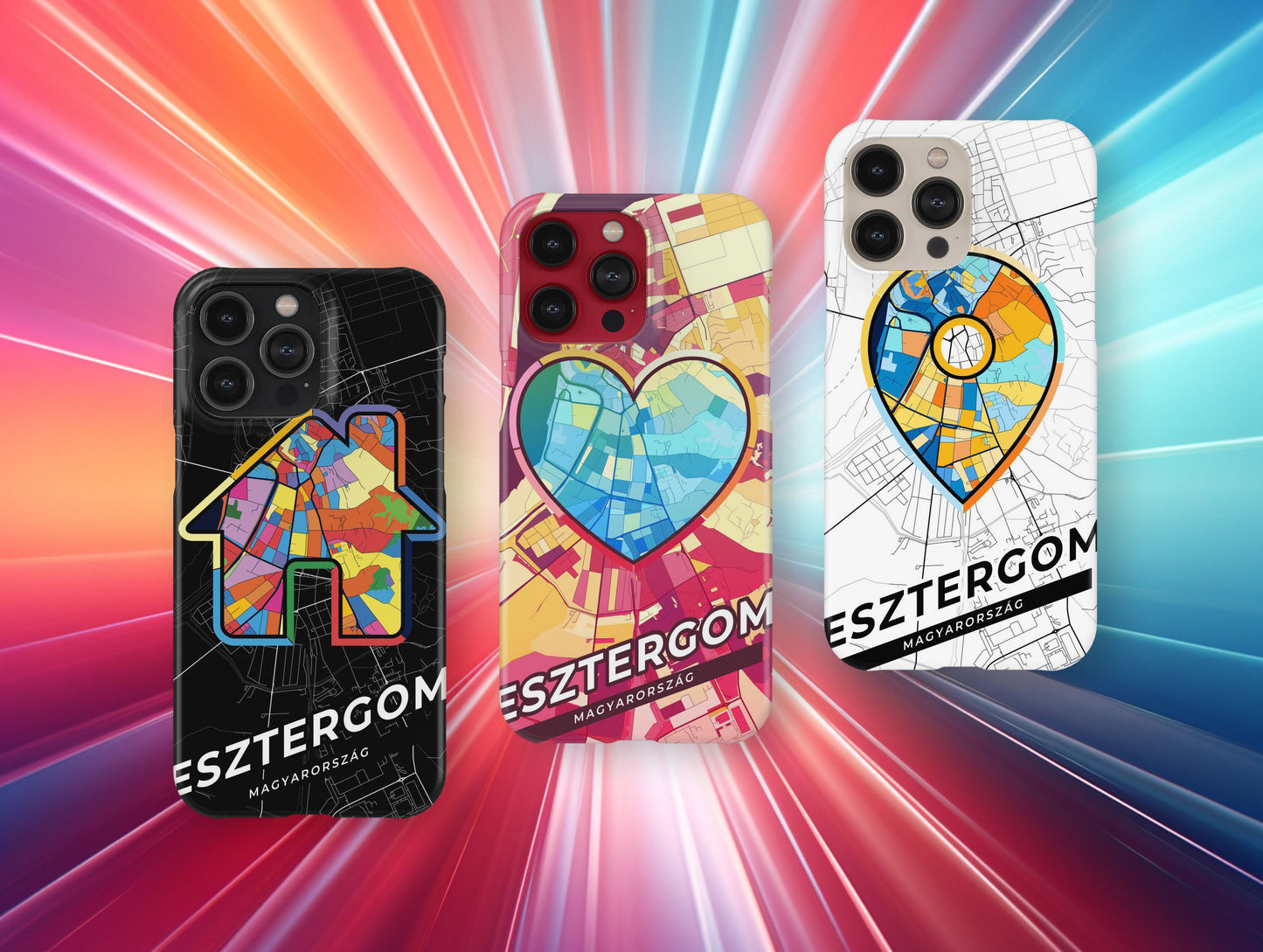 Esztergom Hungary slim phone case with colorful icon. Birthday, wedding or housewarming gift. Couple match cases.