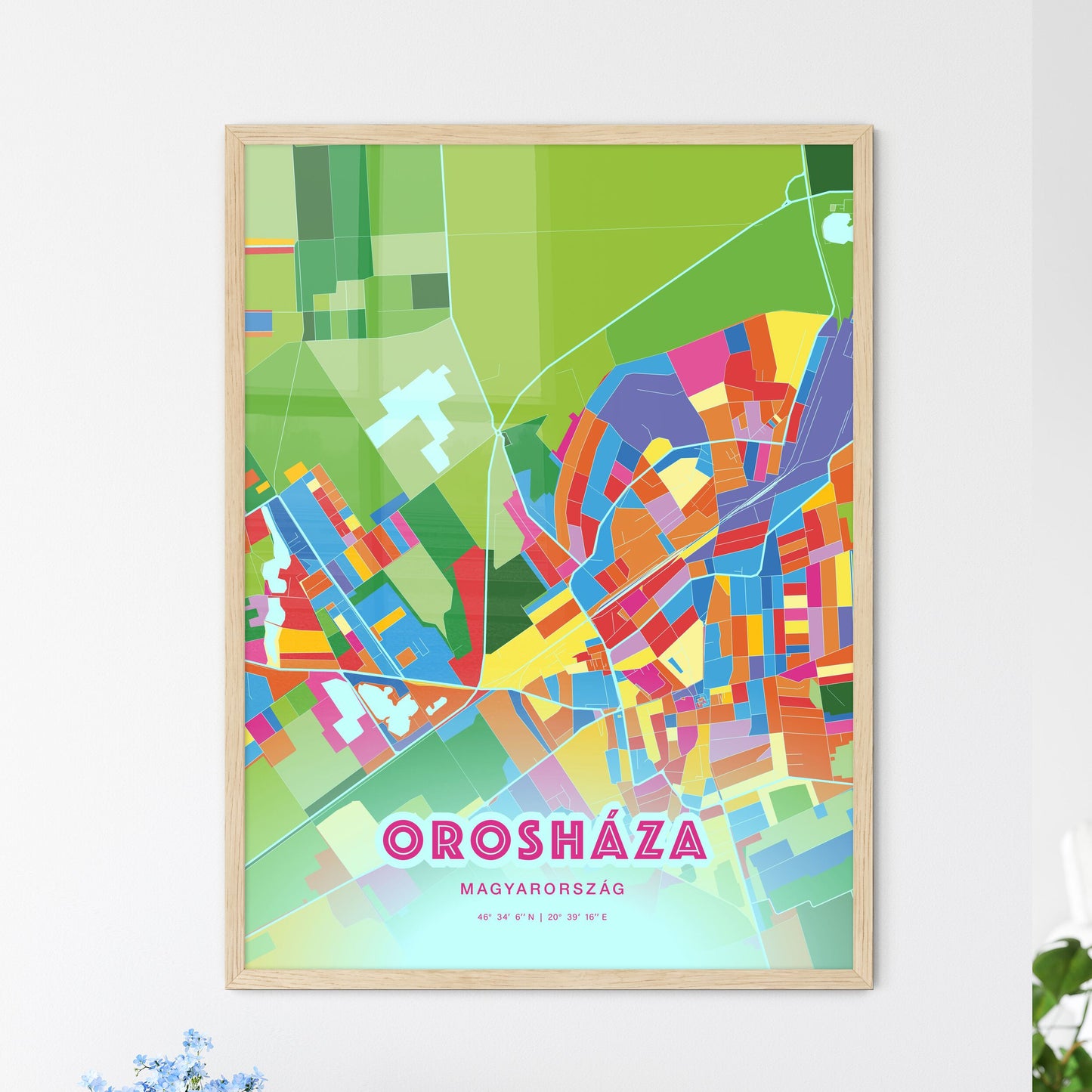 Colorful OROSHÁZA HUNGARY Fine Art Map Crazy Colors