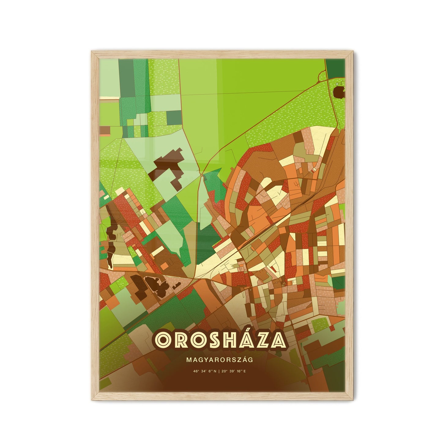 Colorful OROSHÁZA HUNGARY Fine Art Map Farmhouse