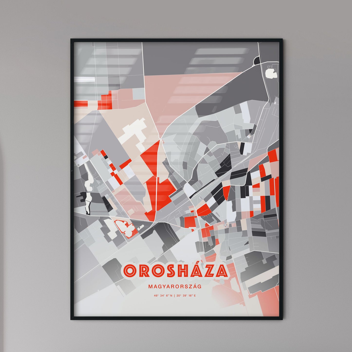 Colorful OROSHÁZA HUNGARY Fine Art Map Modern