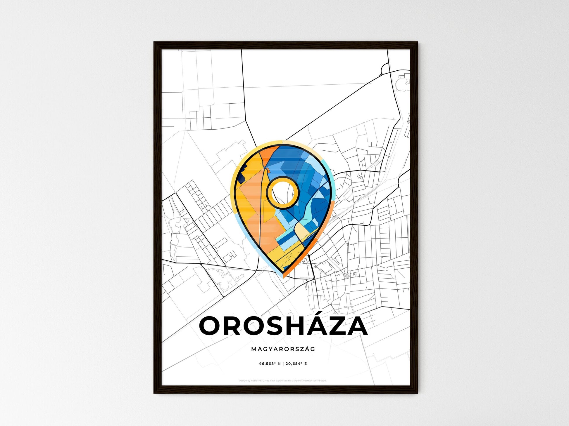 Orosháza Hungary wedding art map with pointer icon