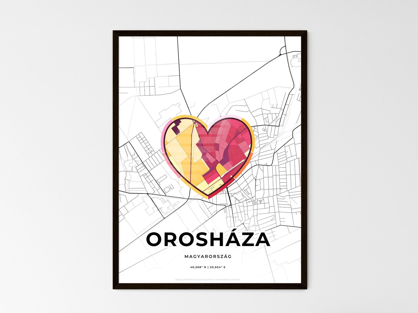 Orosháza Hungary wedding art map with heart icon