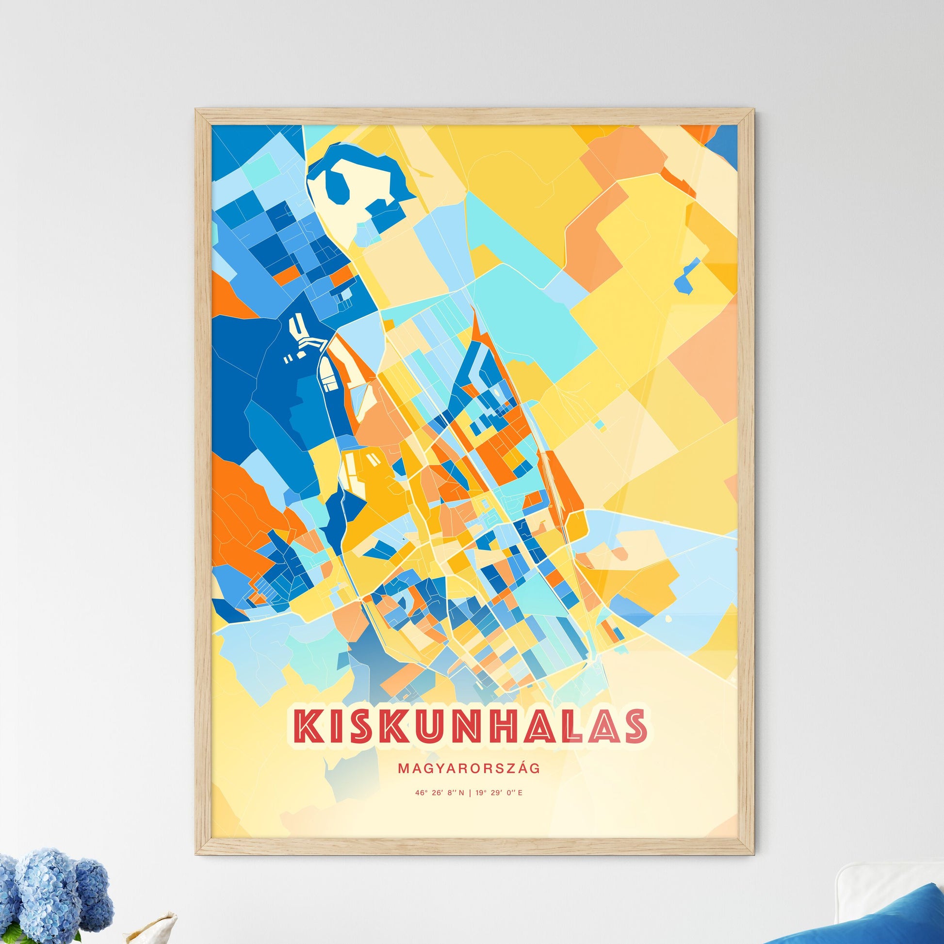 Colorful KISKUNHALAS HUNGARY Fine Art Map Blue Orange