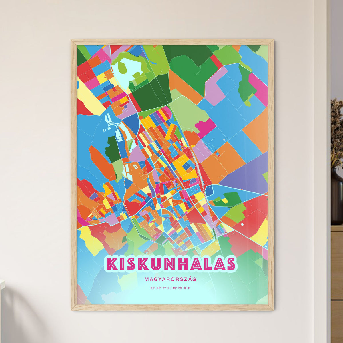 Colorful KISKUNHALAS HUNGARY Fine Art Map Crazy Colors