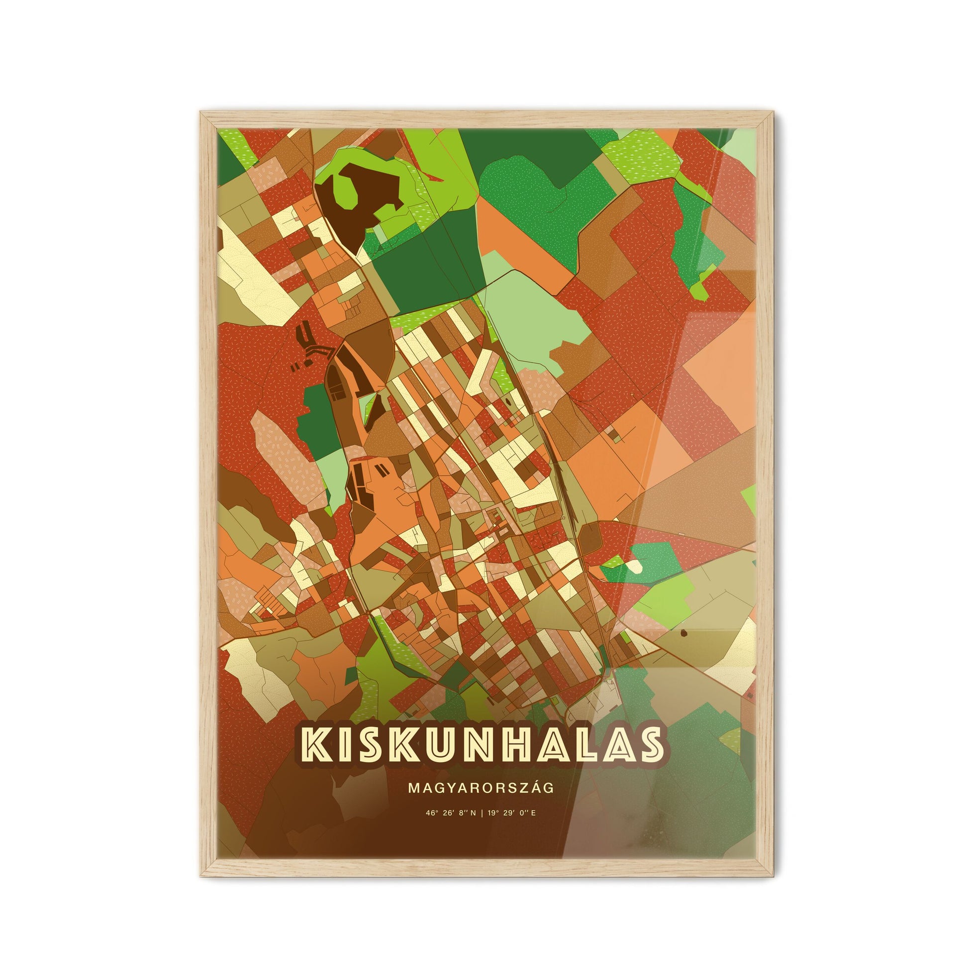 Colorful KISKUNHALAS HUNGARY Fine Art Map Farmhouse