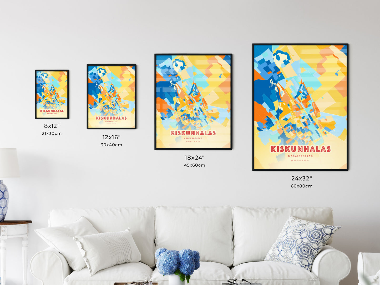 Colorful KISKUNHALAS HUNGARY Fine Art Map Blue Orange