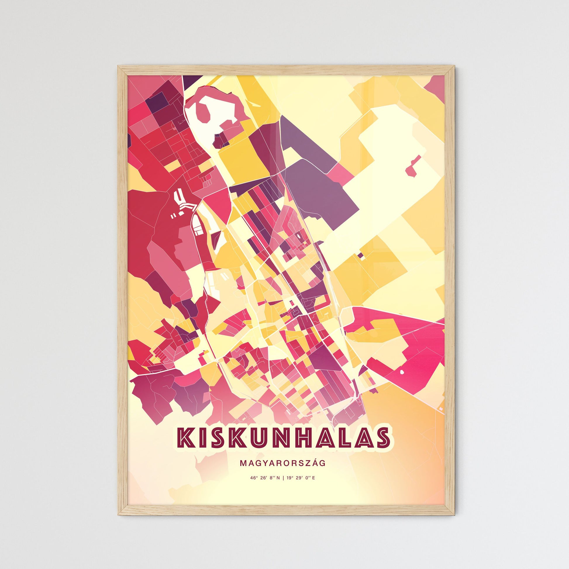 Colorful KISKUNHALAS HUNGARY Fine Art Map Hot Red