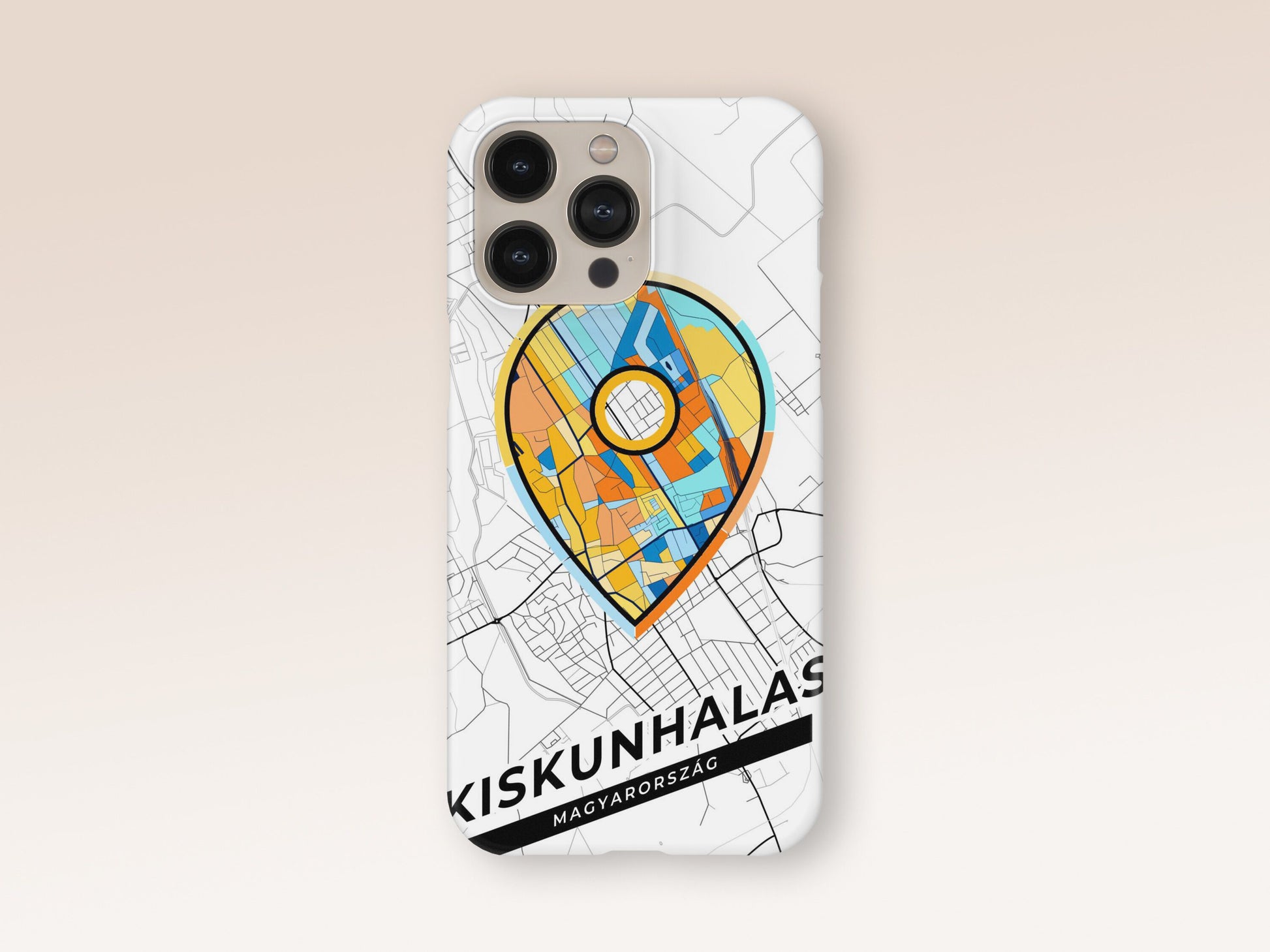 Kiskunhalas Hungary slim phone case with colorful icon. Birthday, wedding or housewarming gift. Couple match cases. 1