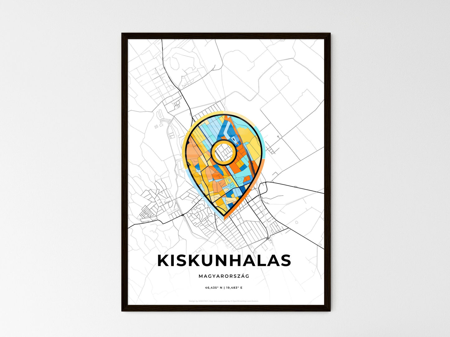Kiskunhalas Hungary wedding art map with pointer icon
