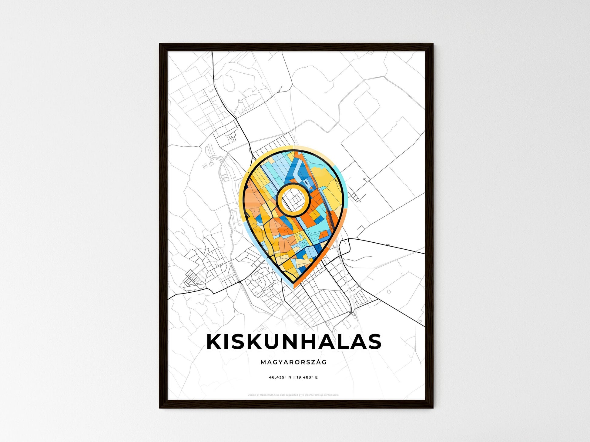 Kiskunhalas Hungary wedding art map with pointer icon