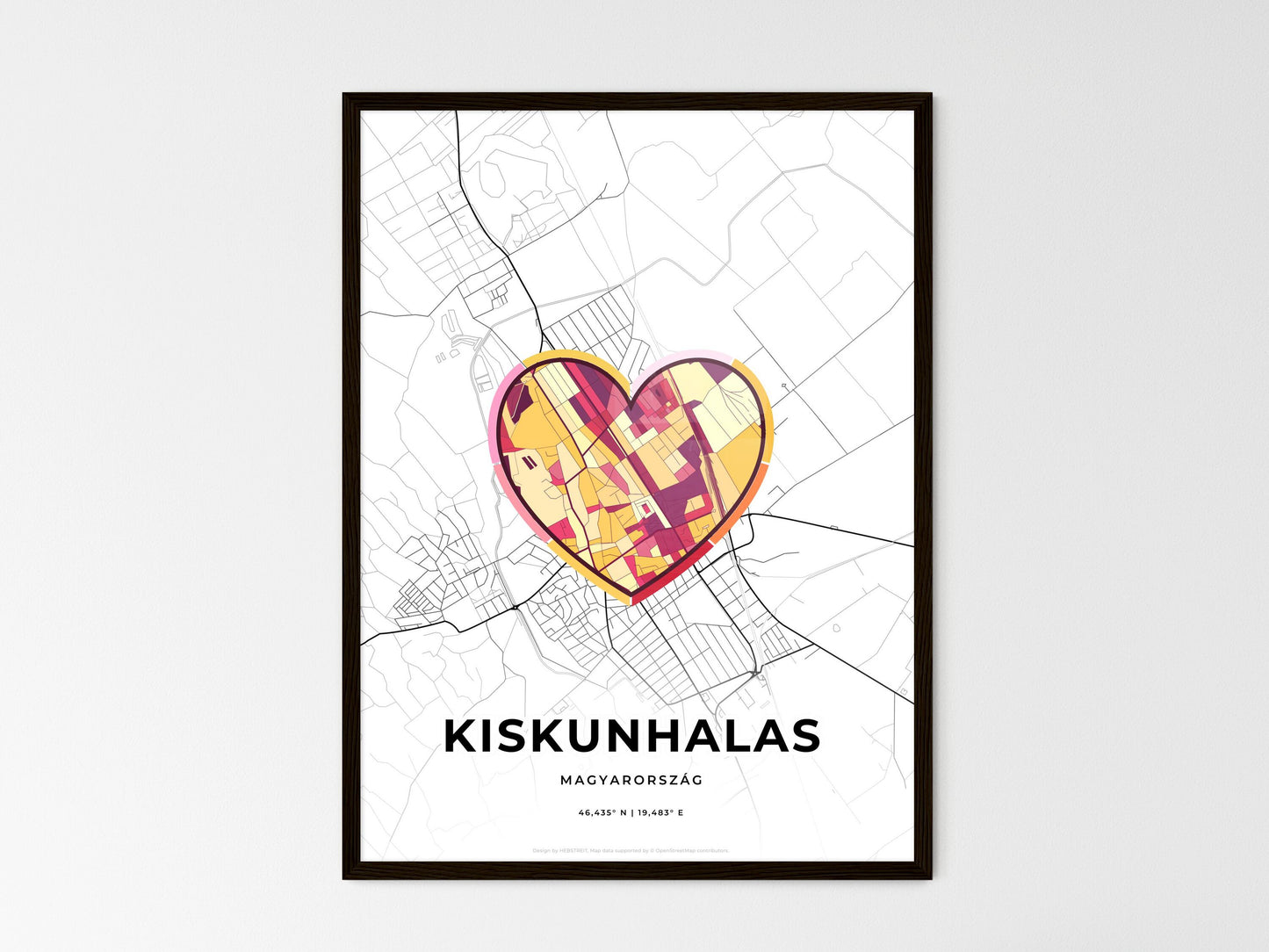 Kiskunhalas Hungary wedding art map with heart icon