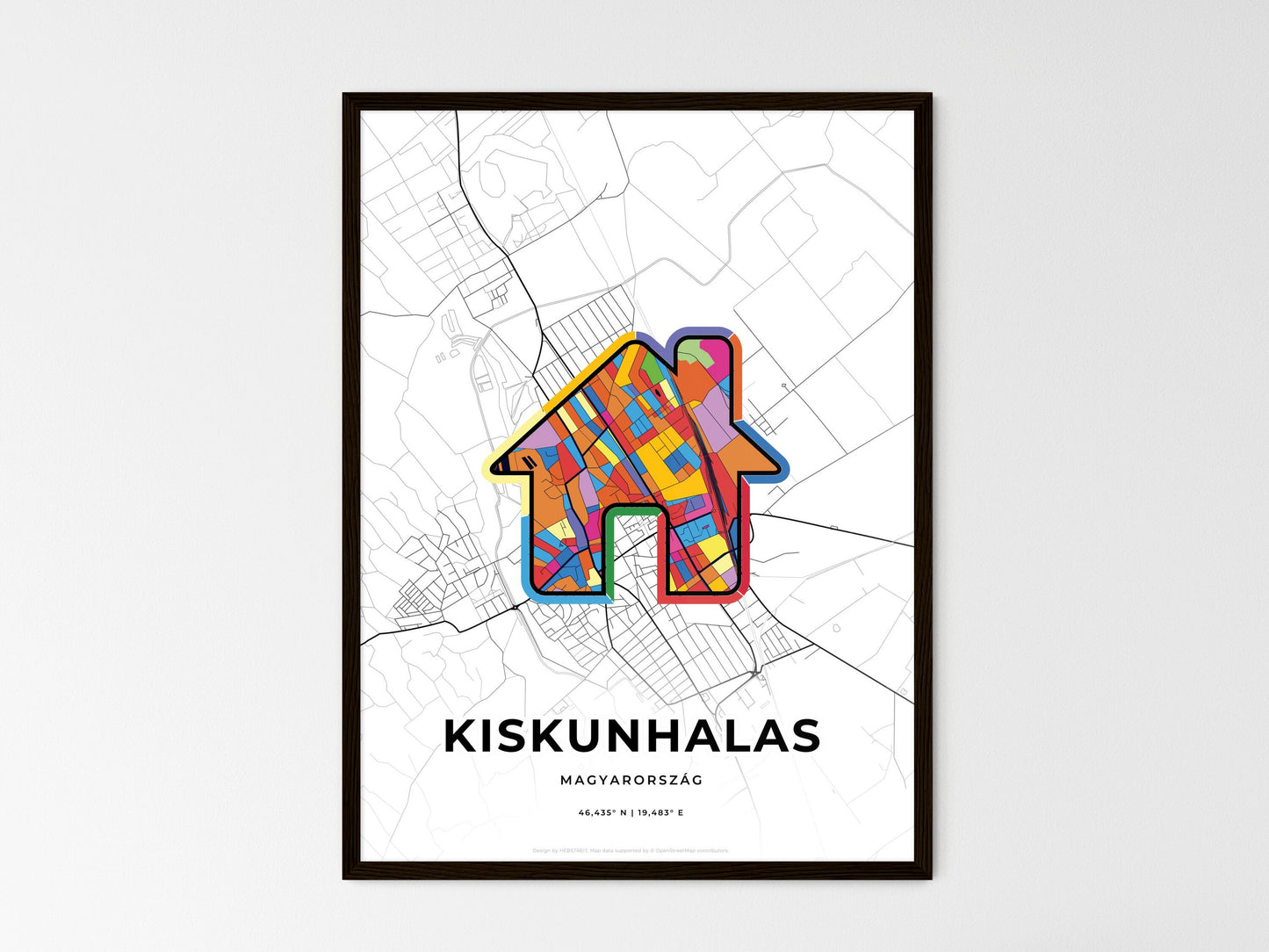 Kiskunhalas Hungary wedding art map with home icon