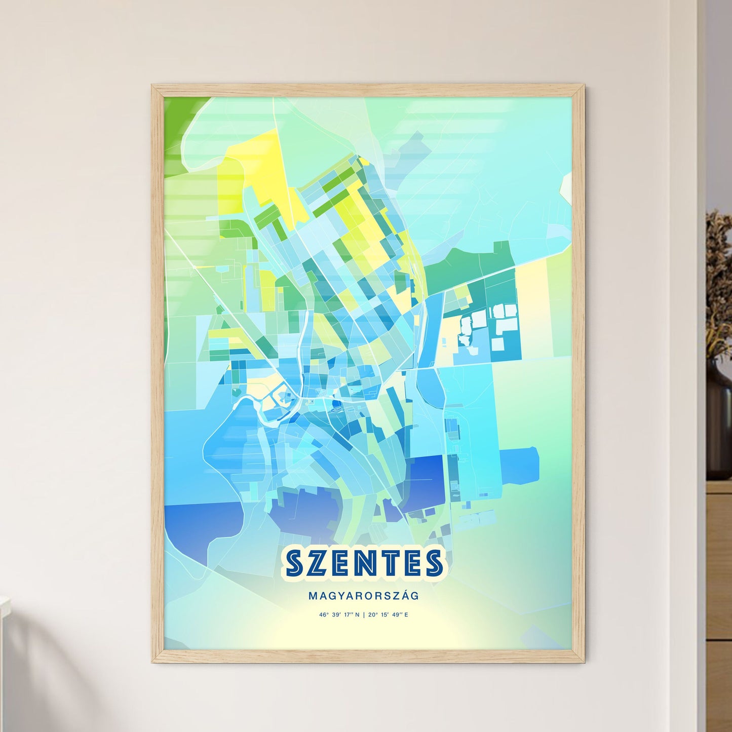 Colorful SZENTES HUNGARY Fine Art Map Cool Blue