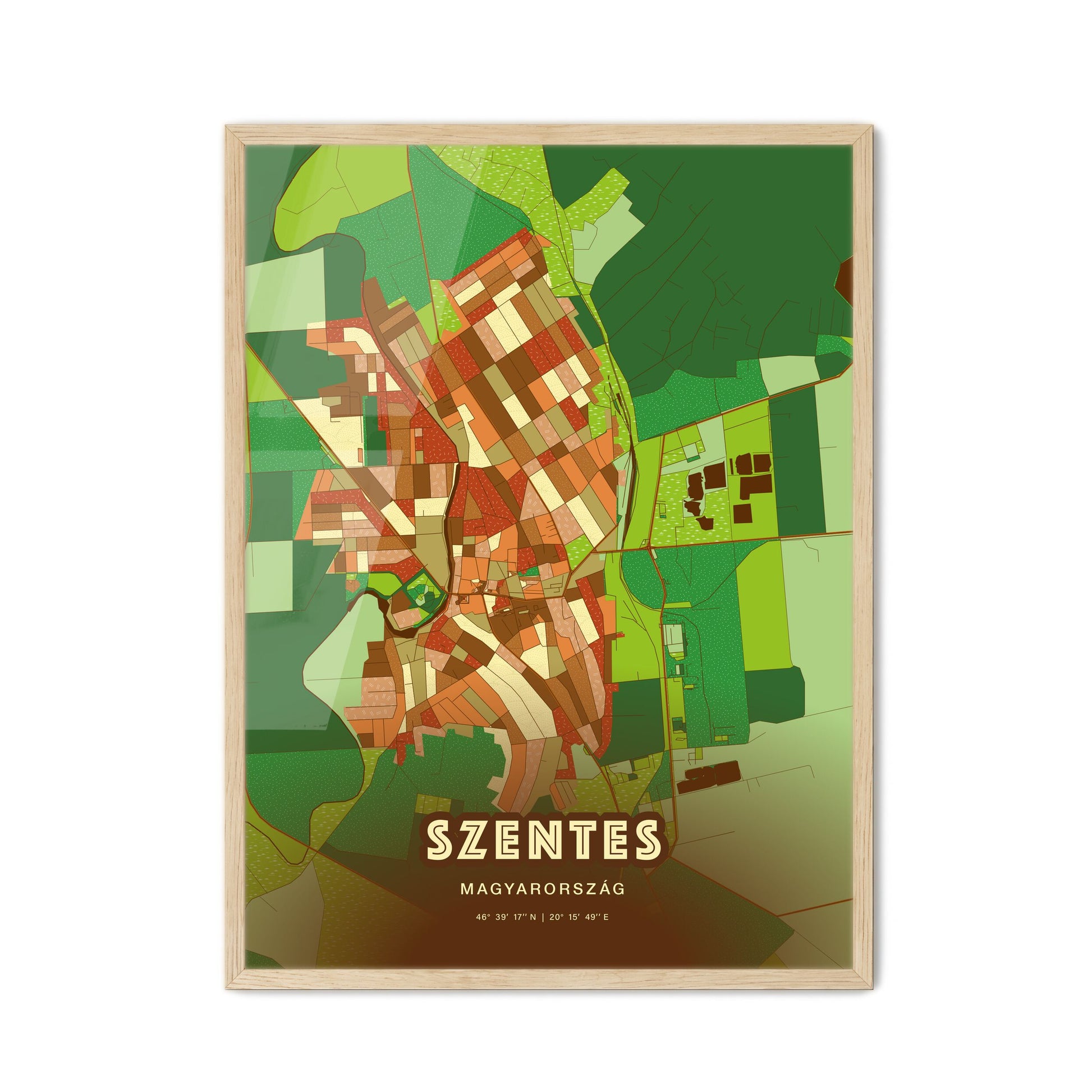 Colorful SZENTES HUNGARY Fine Art Map Farmhouse