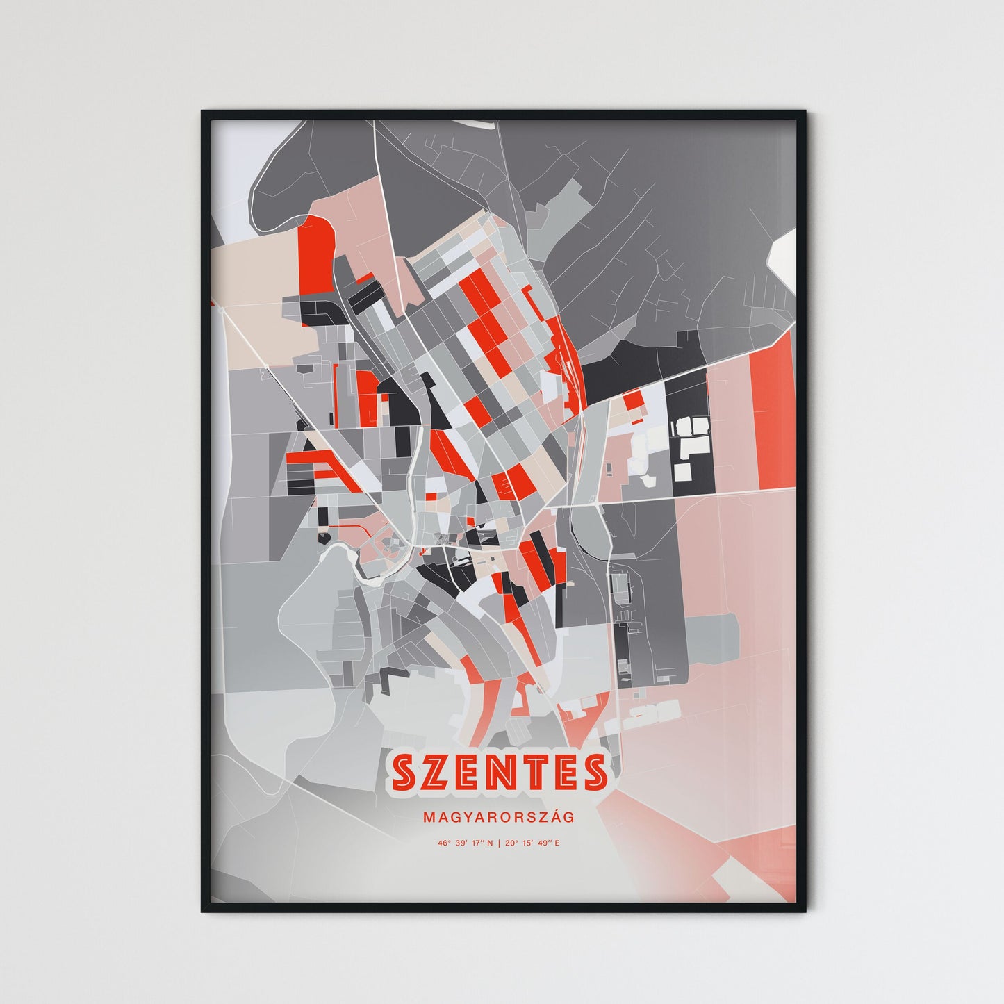 Colorful SZENTES HUNGARY Fine Art Map Modern