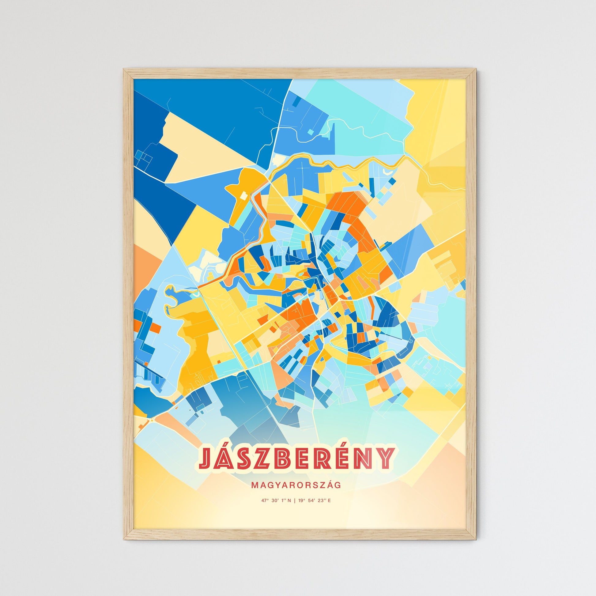 Colorful JÁSZBERÉNY HUNGARY Fine Art Map Blue Orange