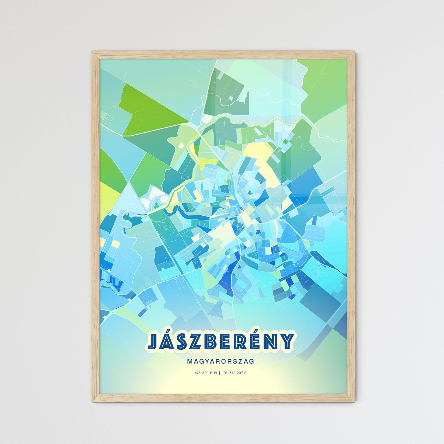 Colorful JÁSZBERÉNY HUNGARY Fine Art Map Cool Blue