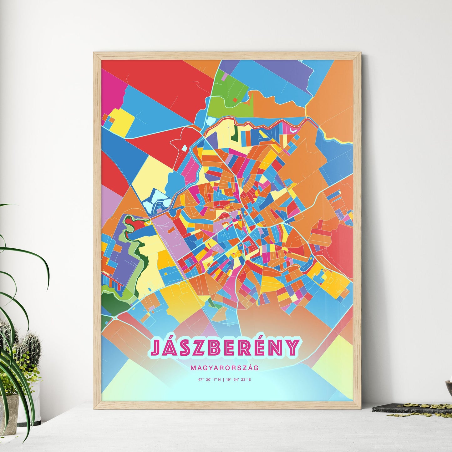 Colorful JÁSZBERÉNY HUNGARY Fine Art Map Crazy Colors