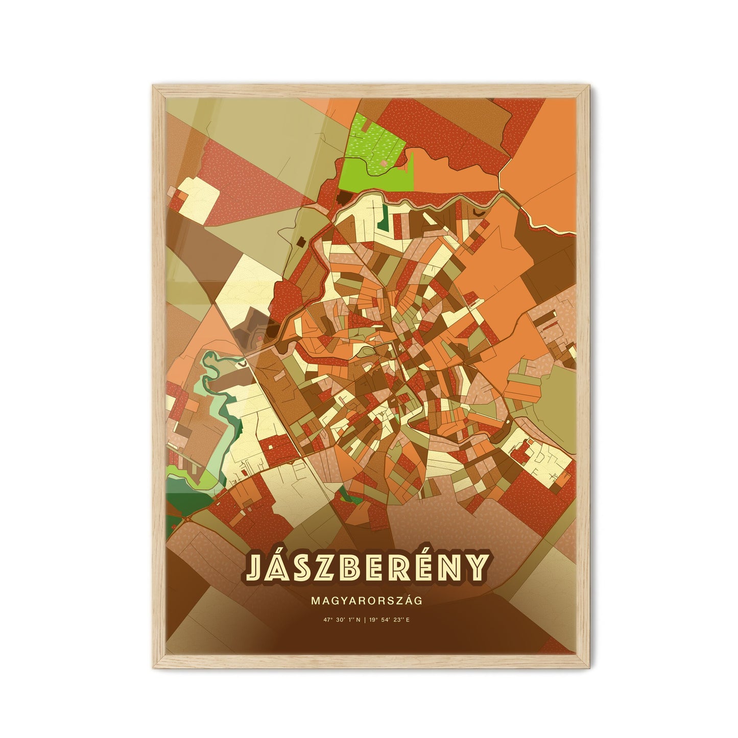 Colorful JÁSZBERÉNY HUNGARY Fine Art Map Farmhouse