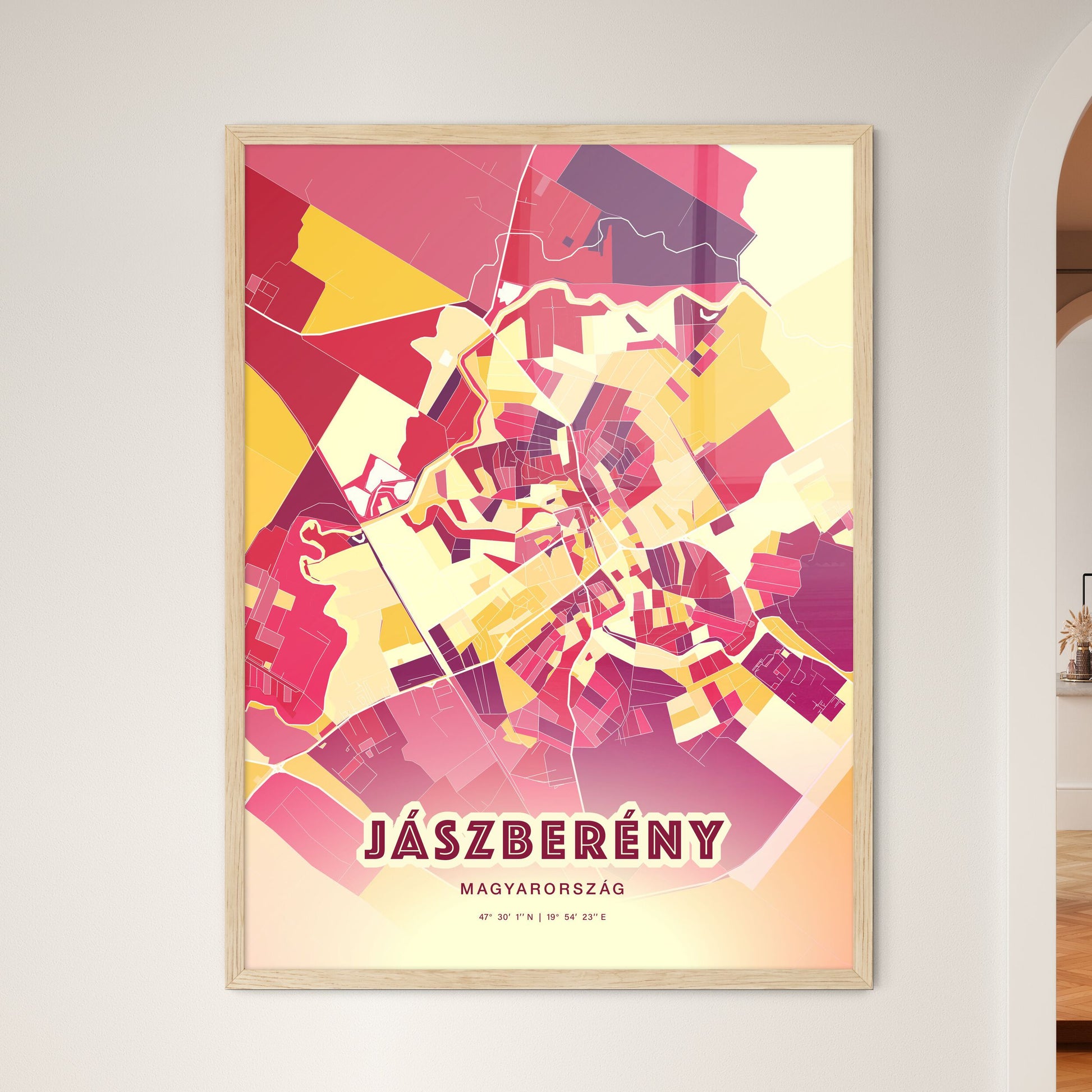 Colorful JÁSZBERÉNY HUNGARY Fine Art Map Hot Red