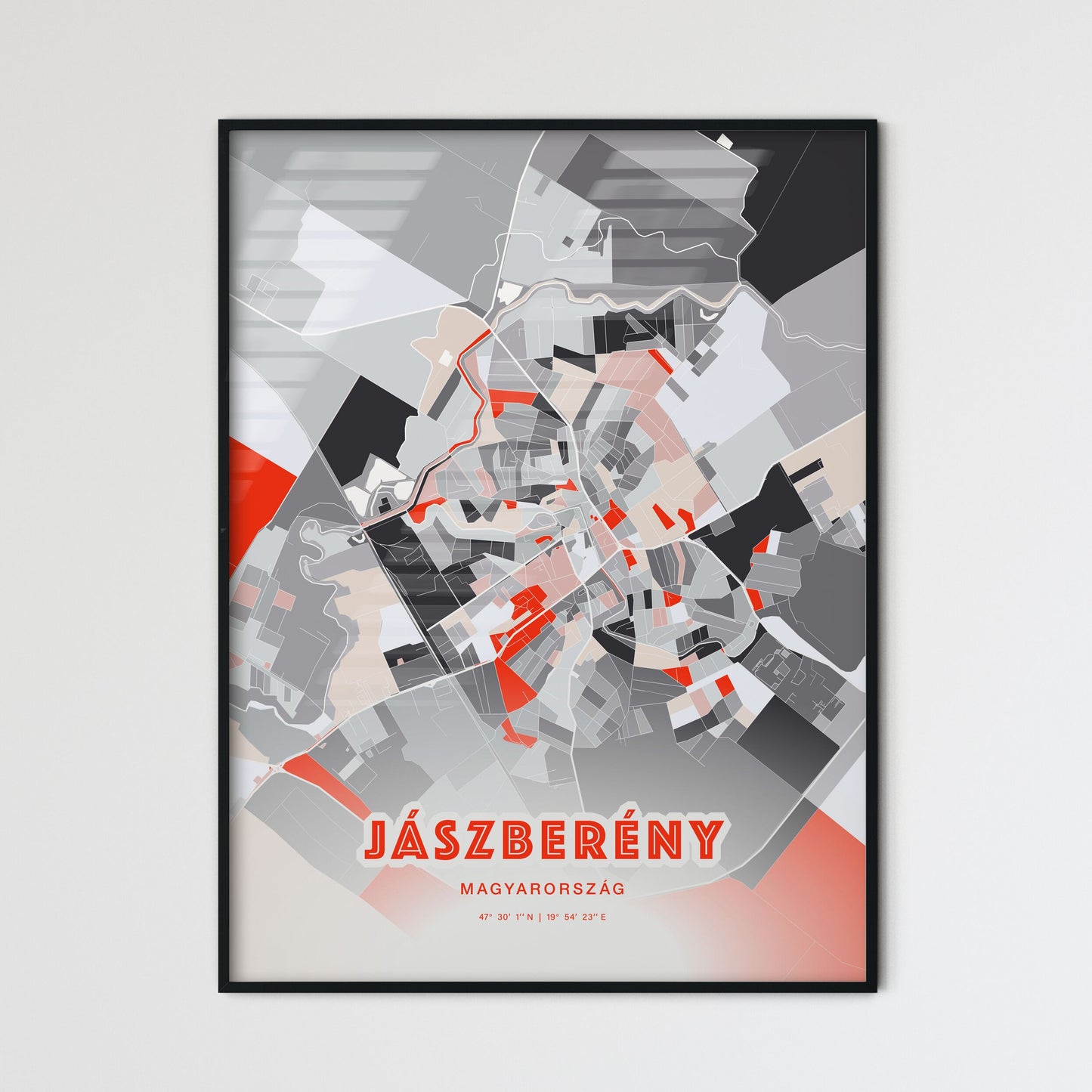 Colorful JÁSZBERÉNY HUNGARY Fine Art Map Modern