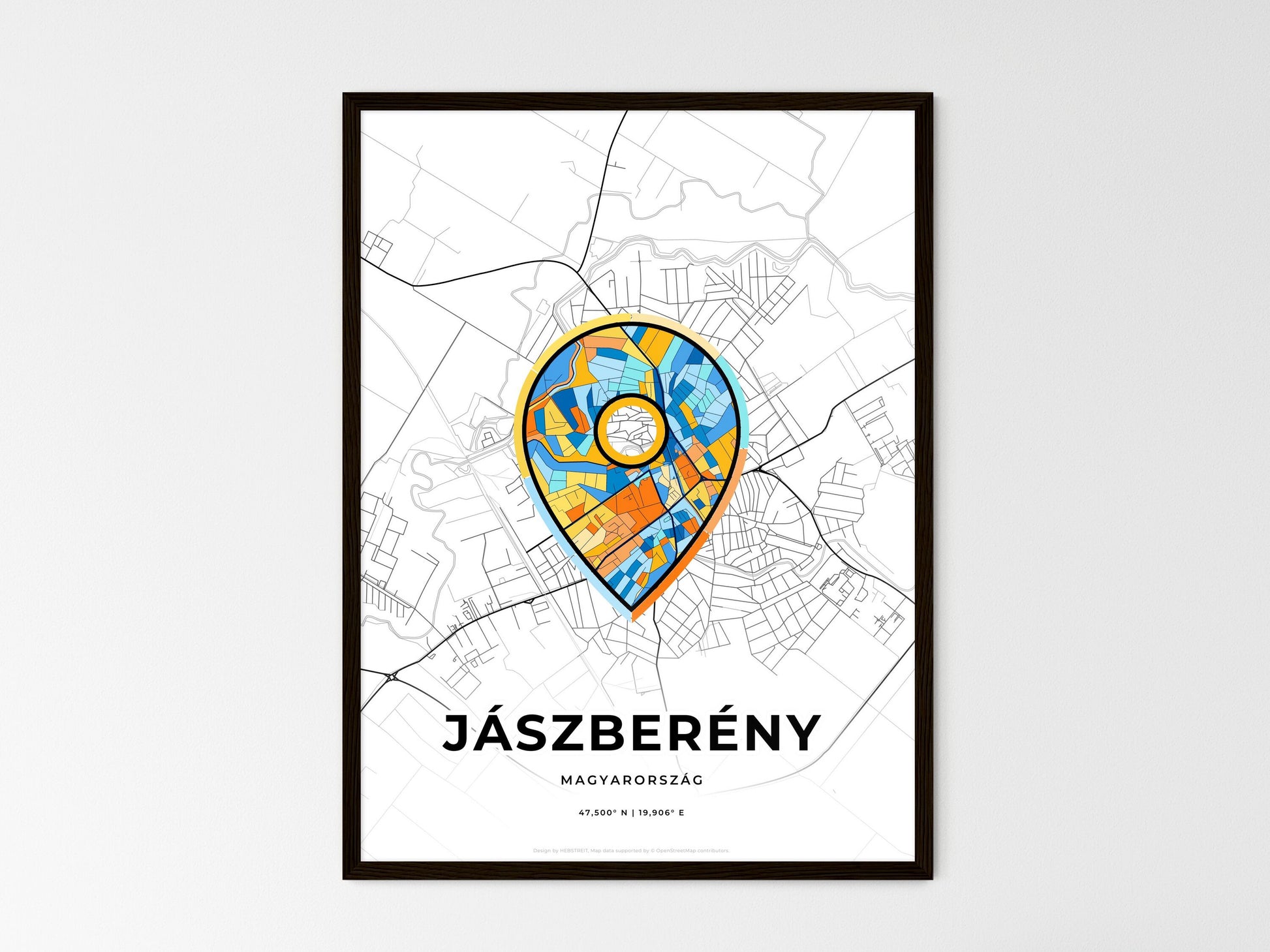 Jászberény Hungary wedding art map with pointer icon