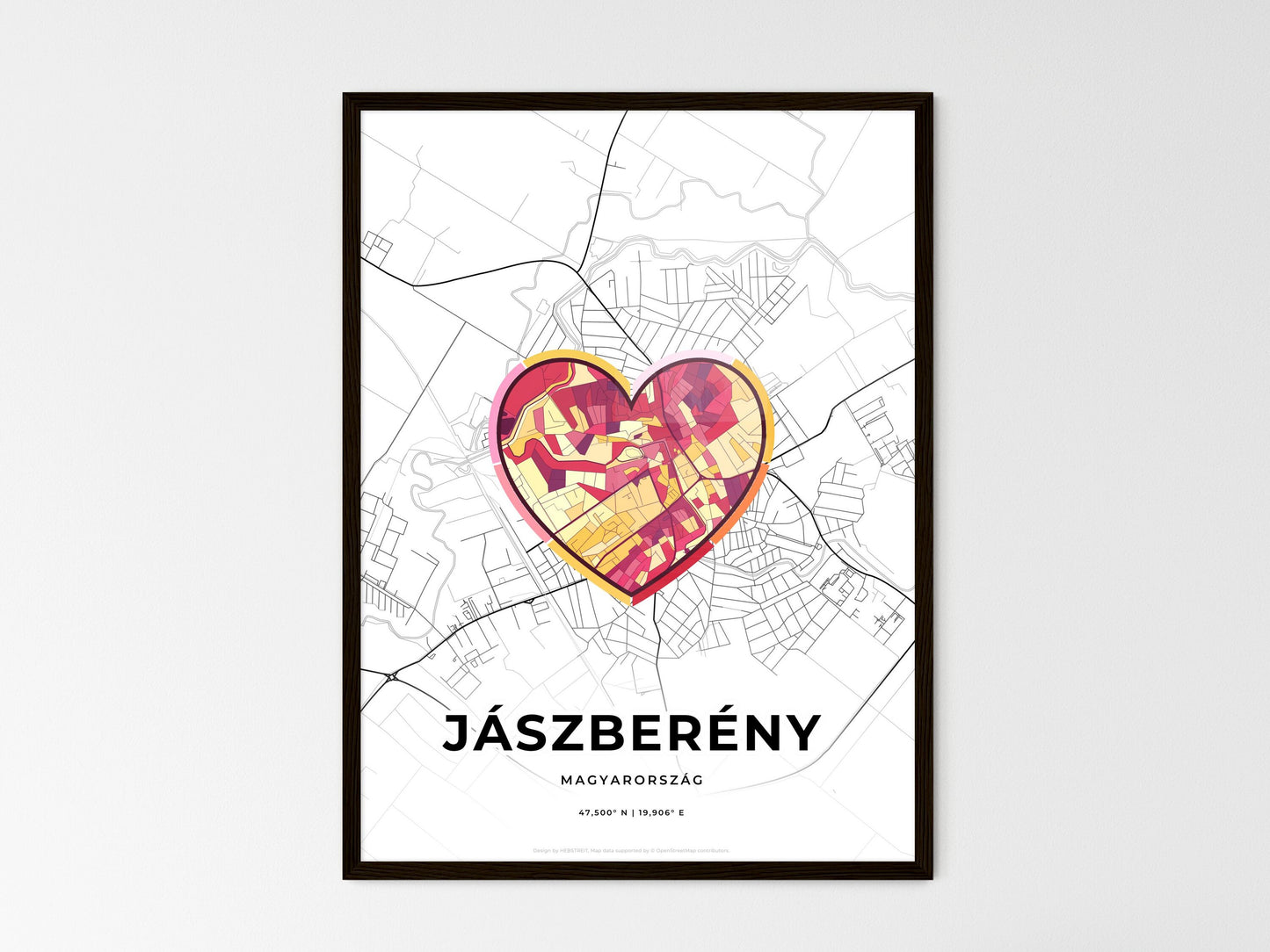 Jászberény Hungary wedding art map with heart icon